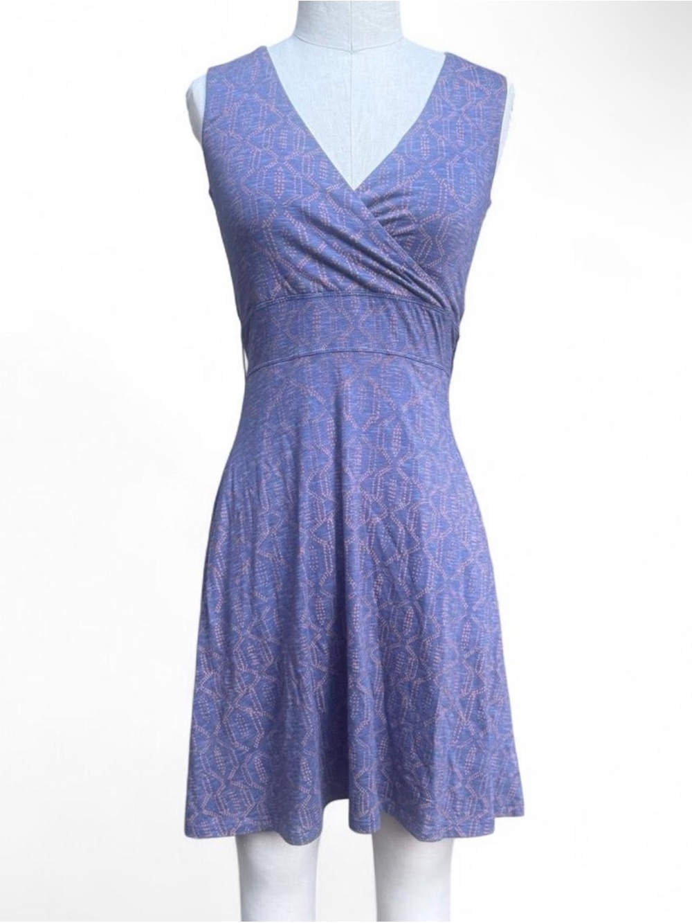 Toad&Co Blue Geometric Pattern Sleeveless Wrap Dress organic cotton Jersey XS
